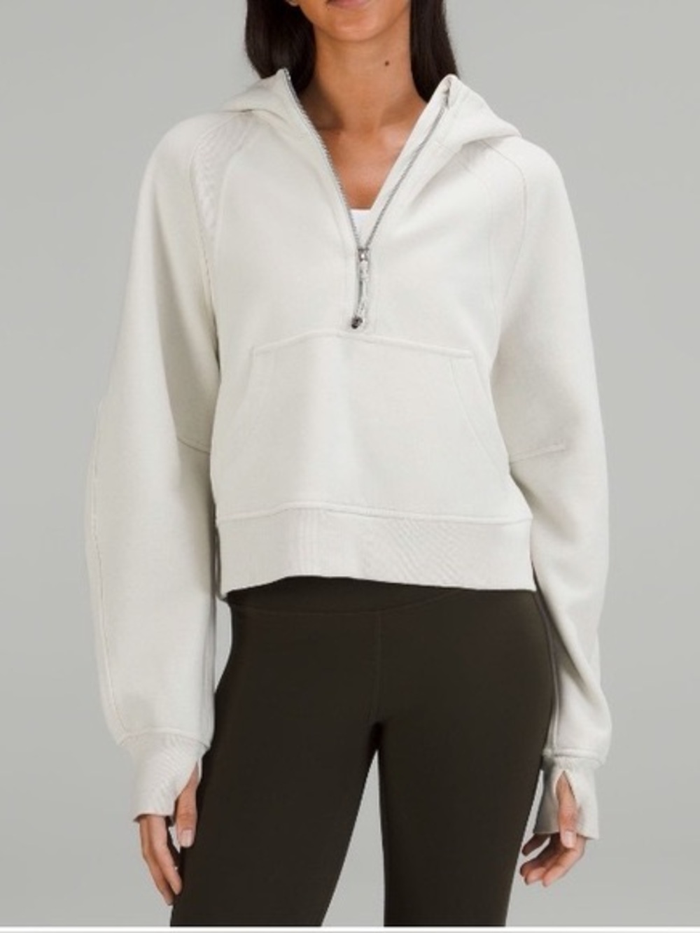 Lululemon Scuba Oversized Half-Zip Hoodie XS small bone ivory waist length hood